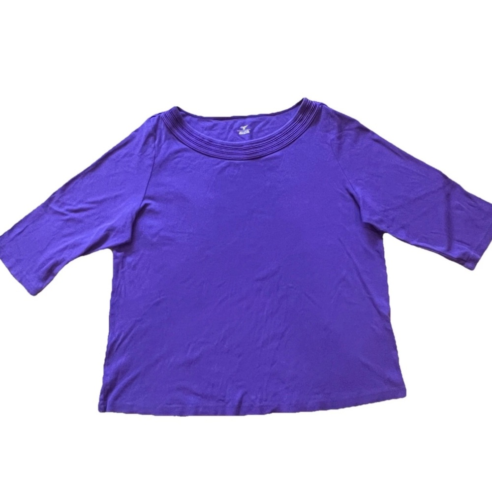 CJ Banks Pullover Sweater Size 1X Purple Cotton 3/4 Sleeves